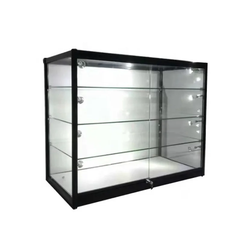 customized.Factory Custom Aluminum Frame Display Lockable Glass Cabinet Cheap Display Showcase