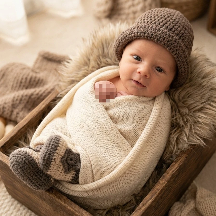 Newborn Photography Props Handmade Crochet Cowboy Hat Boots Set Brown Knitted Baby Photo Shoot Outfits Infant Studio Accessories