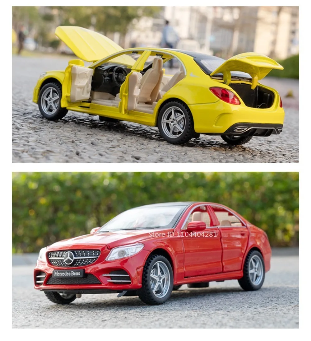 1:32 C260L E300L Legierungsdruckguss-Modell, Spielzeugauto, 6 Türen, geöffnet, Ton, Licht, zurückziehbare Gummireifen, Miniaturfahrzeug für Kinder – Detail 9
