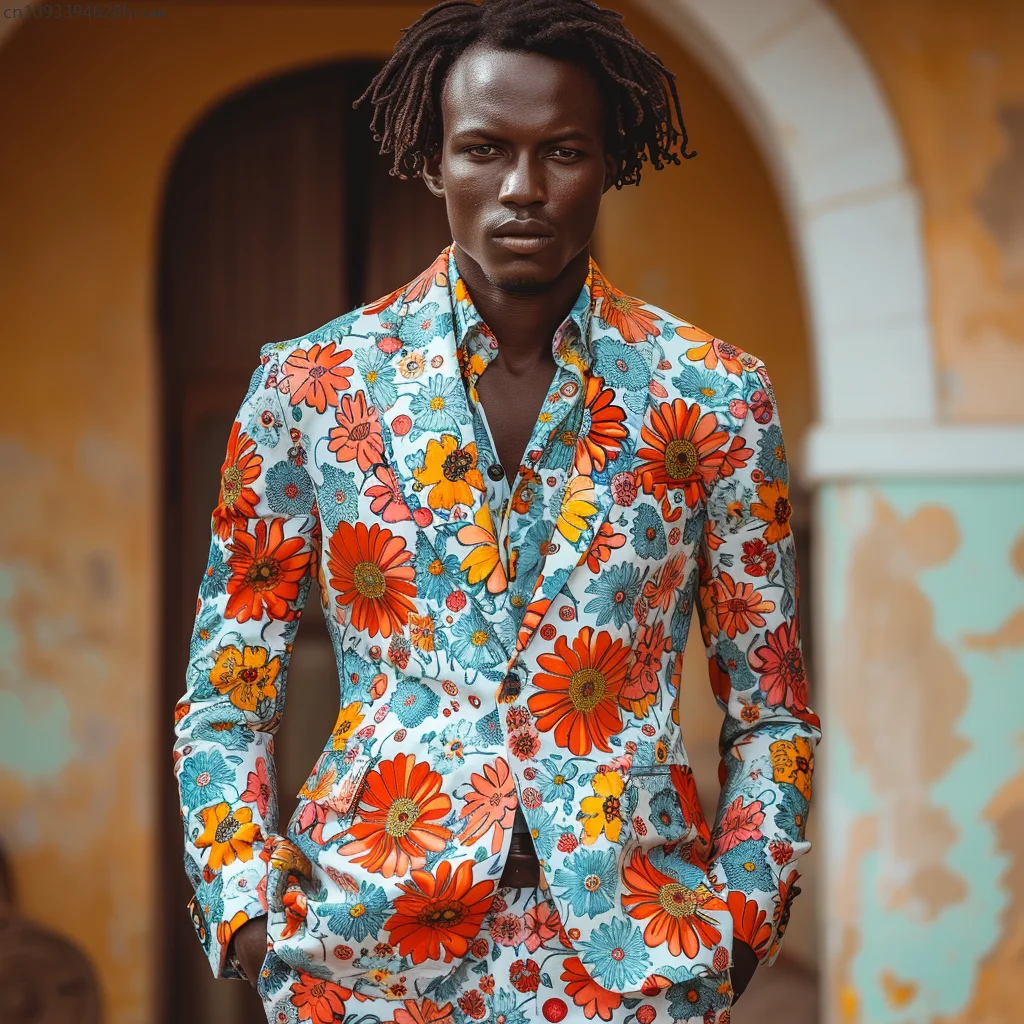 

Floral Jacquard Tailored Men 3D Digital Printing Cosplay Party Stage Wedding Performance Set Cool Suits for Formal Occasions
