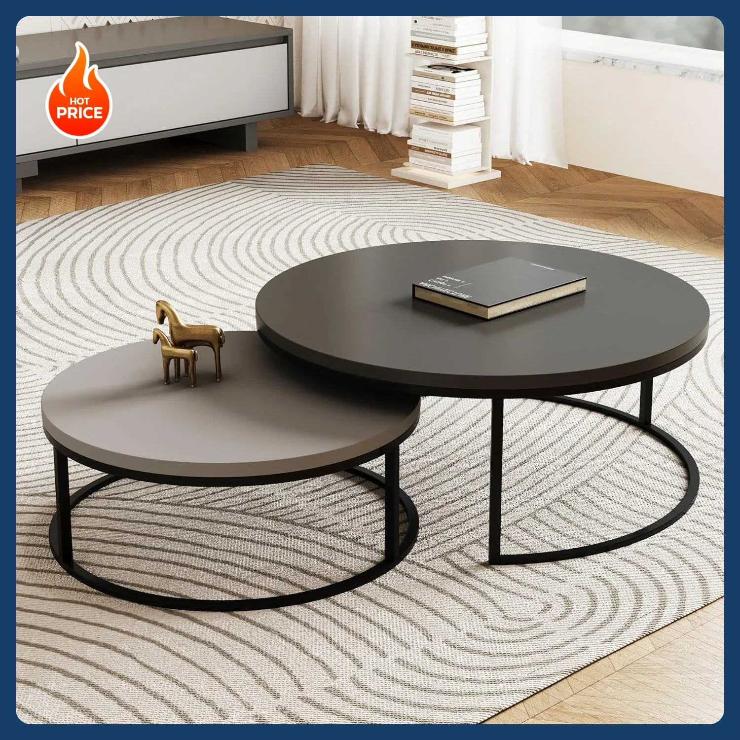 

BestsellerBestseller[New Arrival!]Modern Round Coffee Table Set, Nesting Cocktail Tables with Black Metal Legs, Dark Gray/Light