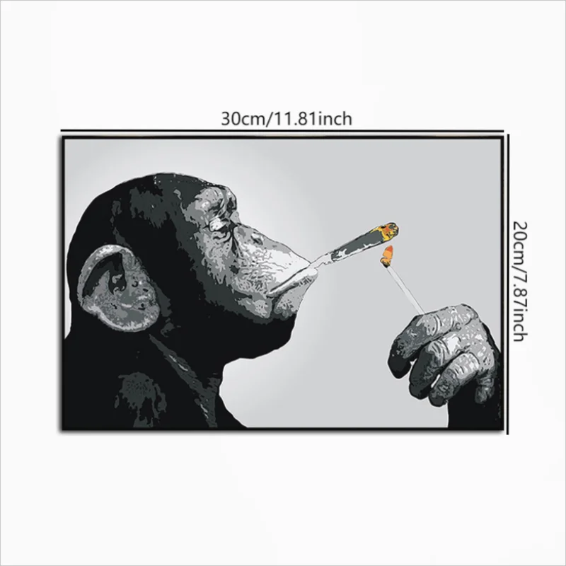 1pc Abstract Animal Canvas Painting Monkey Orangutan Smoking Cigar Poster Wall Art Picture for Living Room Home Decor No Frame