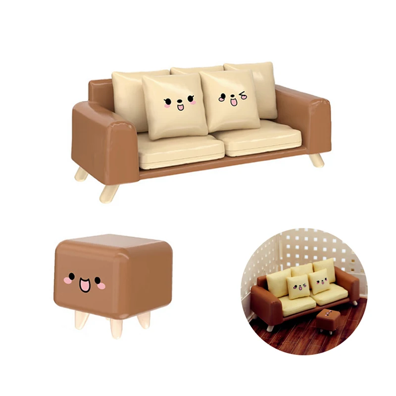 1Set 1:12 Dollhouse Miniature Sofa W/Stool Tofu Sofa Pillow Cushion Living Room Furniture Model Decor Toy Doll House Accessories