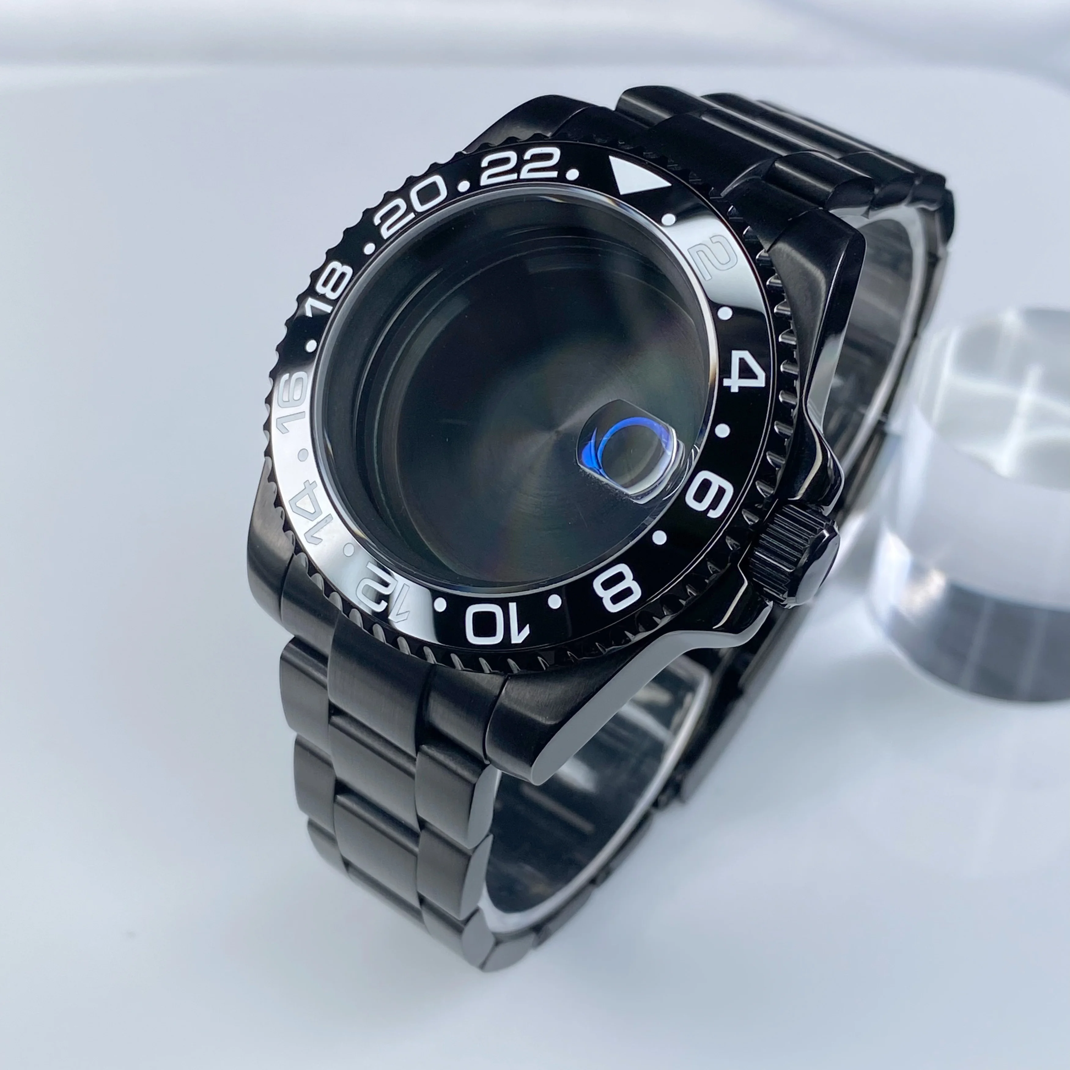 NH35 40mm Black Sapphire Glass Stainless Steel One-Way Counterclockwise Rotation (120 click)  fit NH34 NH35 Mouvement Watch Case