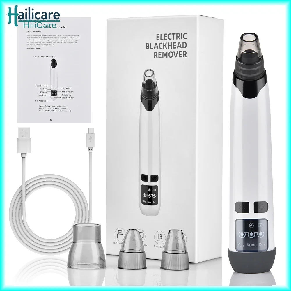 Elektryczny odkurzacz do wągrów z funkcją gorącego kompresu, urządzenie do głębokiego oczyszczania porów, pielęgnacji skóry, usuwania trądziku i pryszczy.
