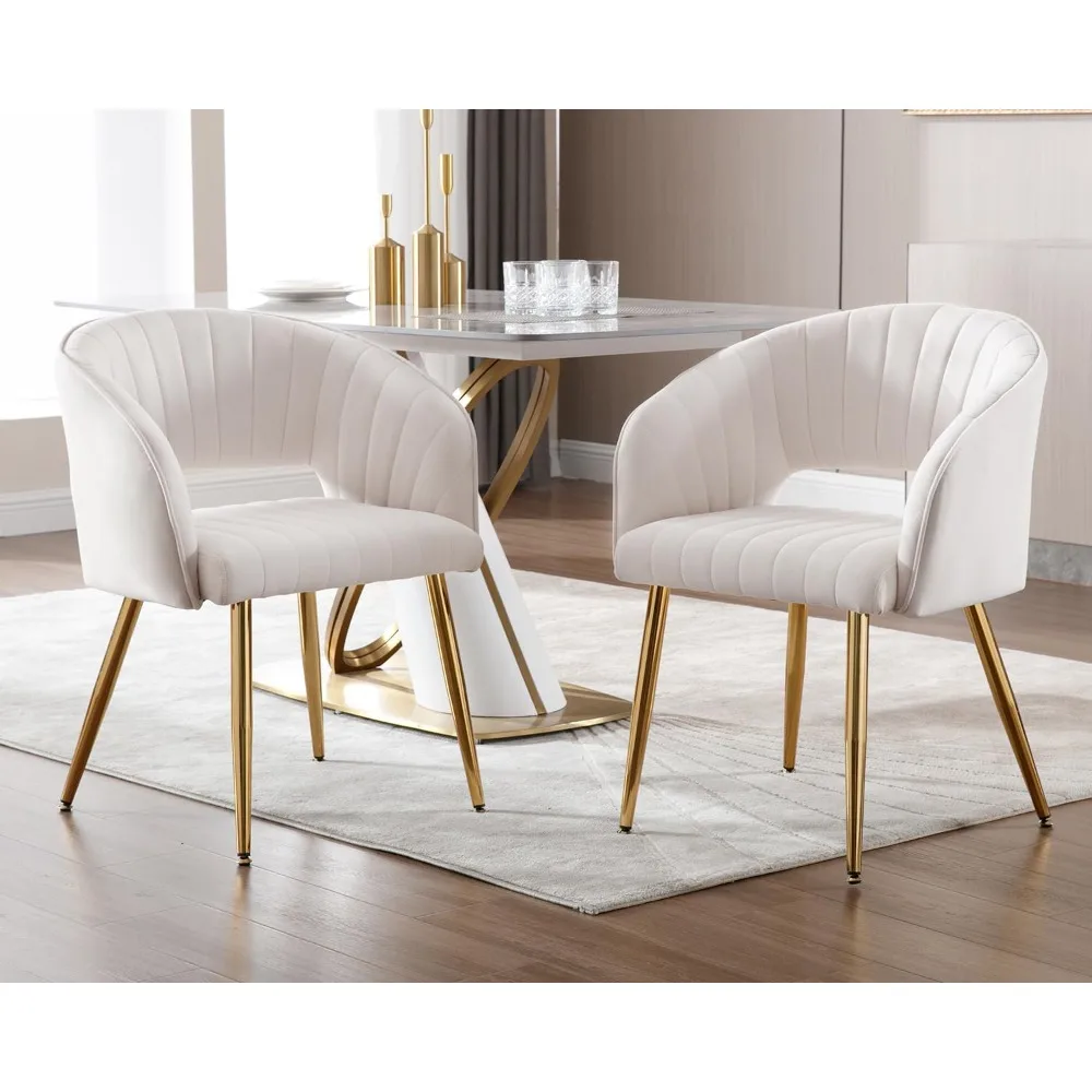 Upholstered Velvet Dining Room Chairs with Hollow Back, Tufted Kitchen Chairs Side Chairs with Gold Metal Legs Set of 6