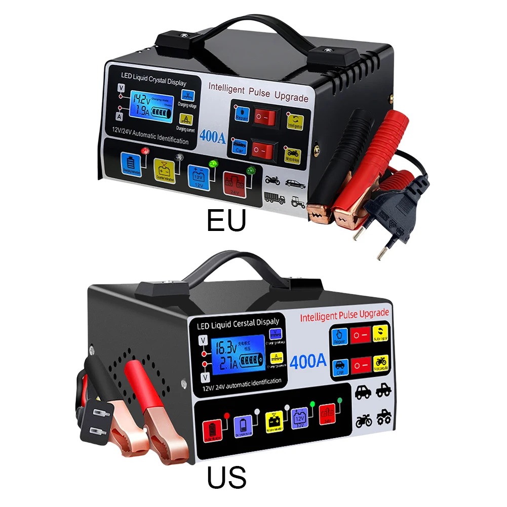 400A Heavy Duty Smart Battery Charger LCD Display Car Battery Charger Battery High Power Fast Charger Self-Stop Battery Charger