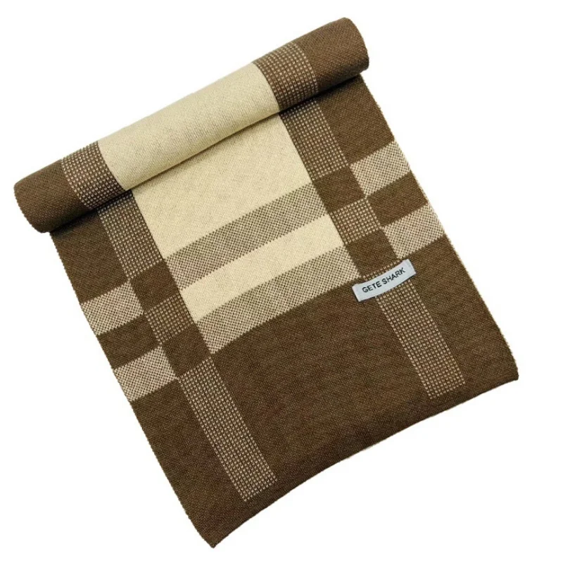 Fashion Men Plaid Knitted Scarf Autumn Winter Warm Pashmina Thicken Soft Neckerchief Business Scarves Male Accessories Bufandas