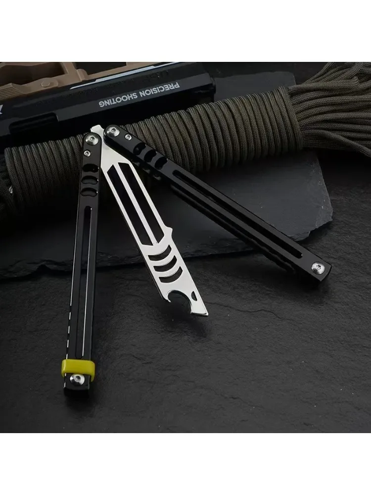 Nóż treningowy Balisong z ostrzem ze stali 440C, rękojeścią ze stopu aluminium, nieostrzony, składany, treningowy, nóż szermierczy, nóż kieszonkowy EDC do użytku na zewnątrz, nóż Tanto. — 2