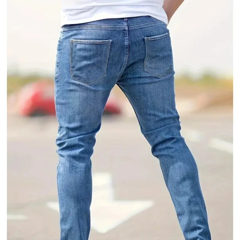 Men's Ripped Skinny Jeans High Stretch Tapered Slim Fit Distressed Denim Pants, Casual Streetwear Long Trousers Men Jeans