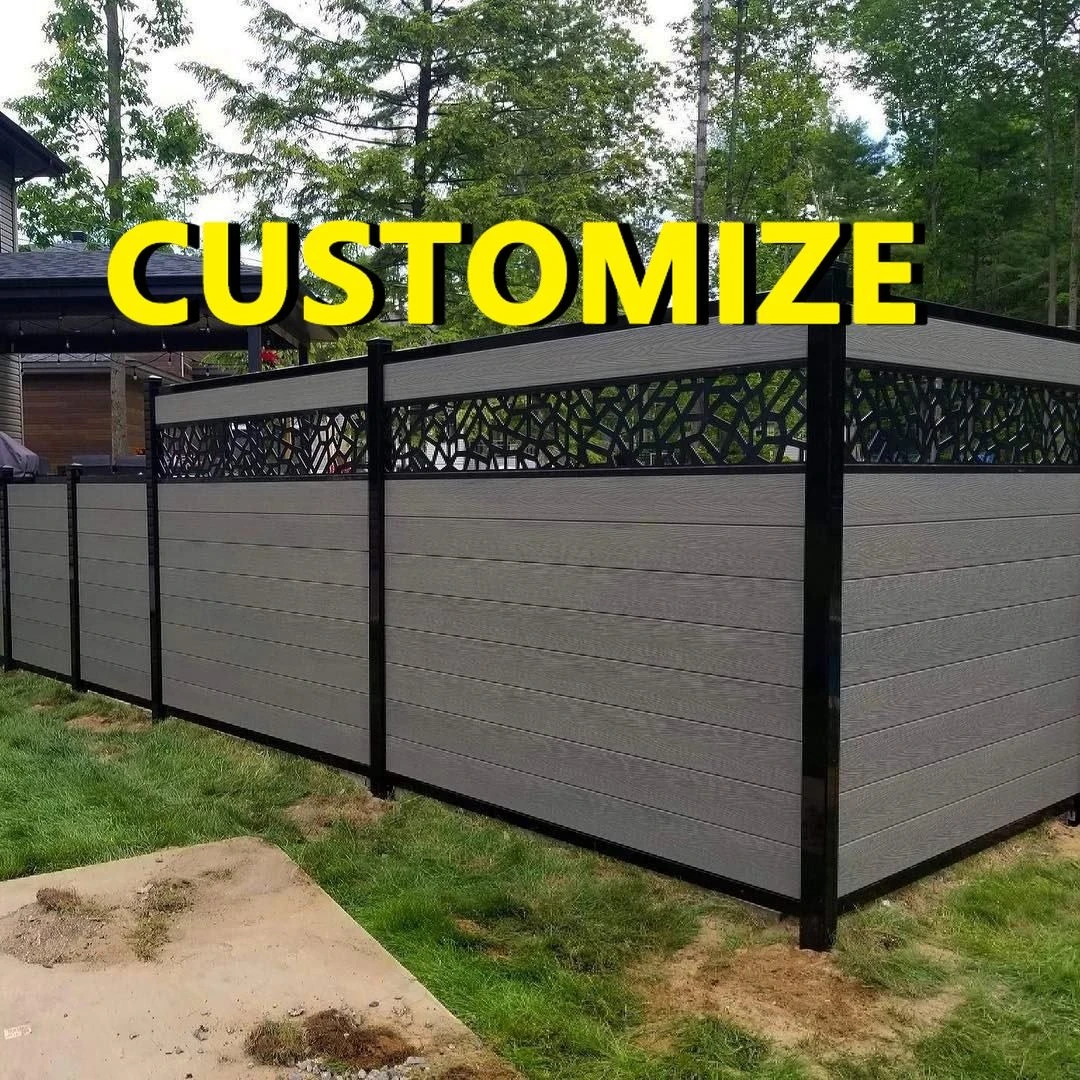 Any Size Custom Outdoor Privacy Block Fence 3D Texture WPC Panel Thickened Aluminum Frame Pool Factory Safety Protection Barrier