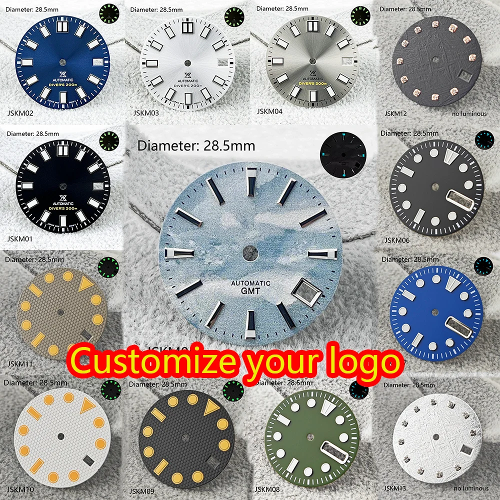 28.5mm Green Luminous Sterile Watch Customized Dial Suitable For NH Dial 34/35/36 Dial Movements Automatic Dial Customized Parts