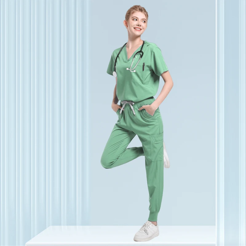 Multicolour Jogger Suit Nurse Scrubs Set Medical Gradient Color Work Clothes Doctor Nursing Uniform Pharmacist Tops Pocket Pants