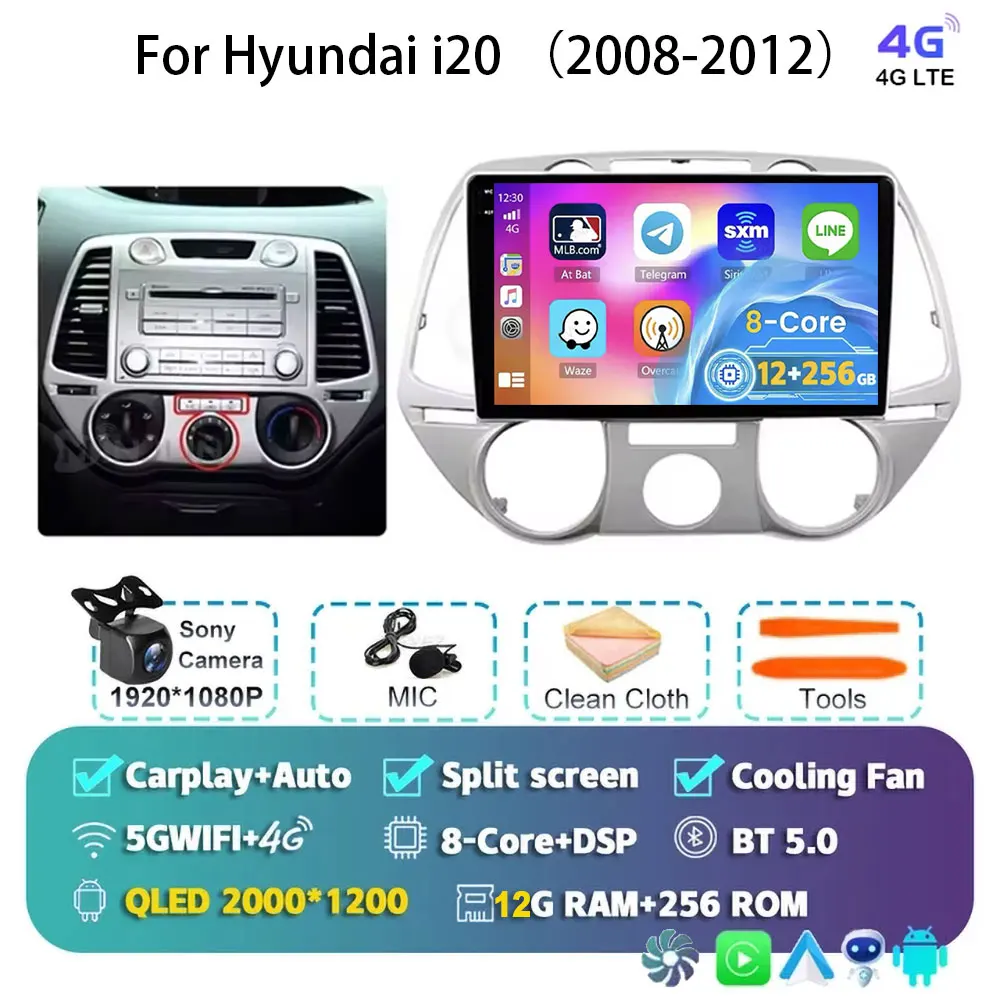 Android 15 Carplay Voor Hyundai i20 2008 2009 2010 2011 2012 Autoradio Stereo Multimedia Video Player WIFI Touchscreen