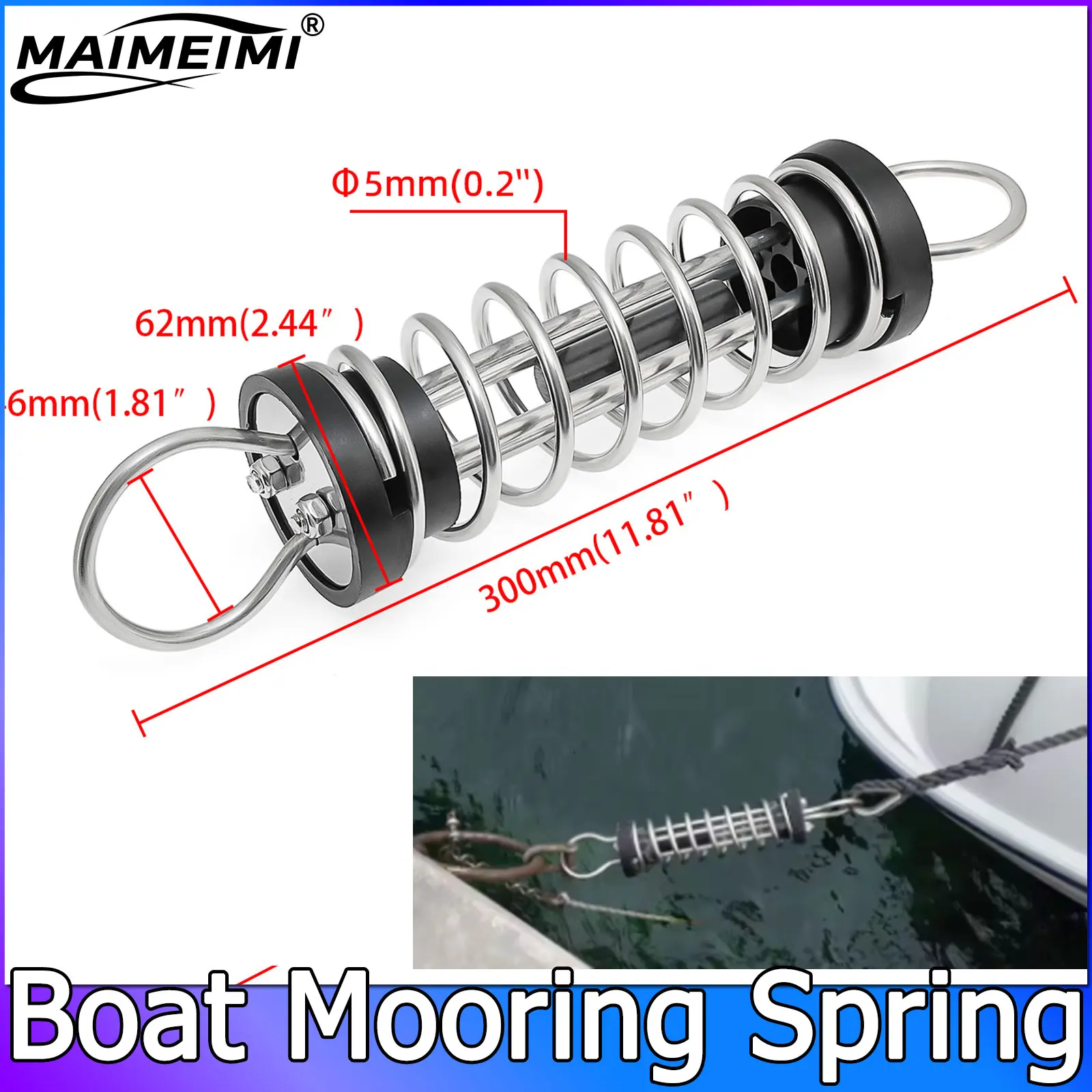 Rustproof Boat Mooring Spring Dock Line Mooring Springs High Hardness 5 X 300mm 6 X 300m Shock Absorbing Easy Installation