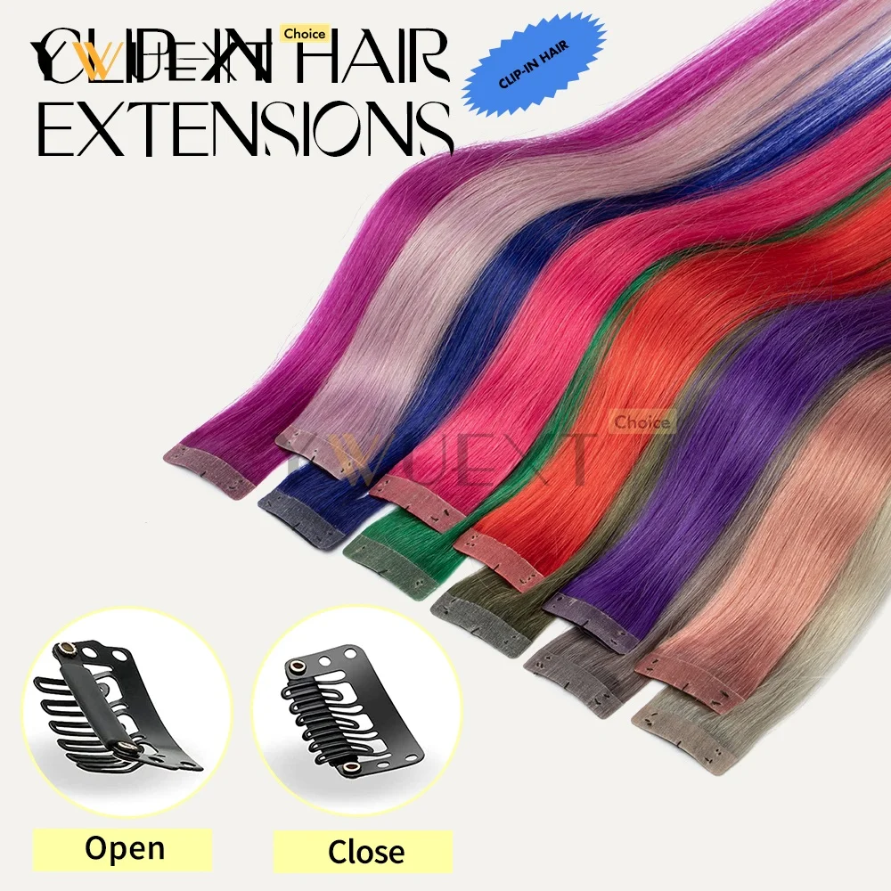 YWUEXT Clip in Hairpiece Real Human Hair 16 inches 3.7g/pc Straight Multi-colors for Girls Daily Party Highlights Hair 12 Colors