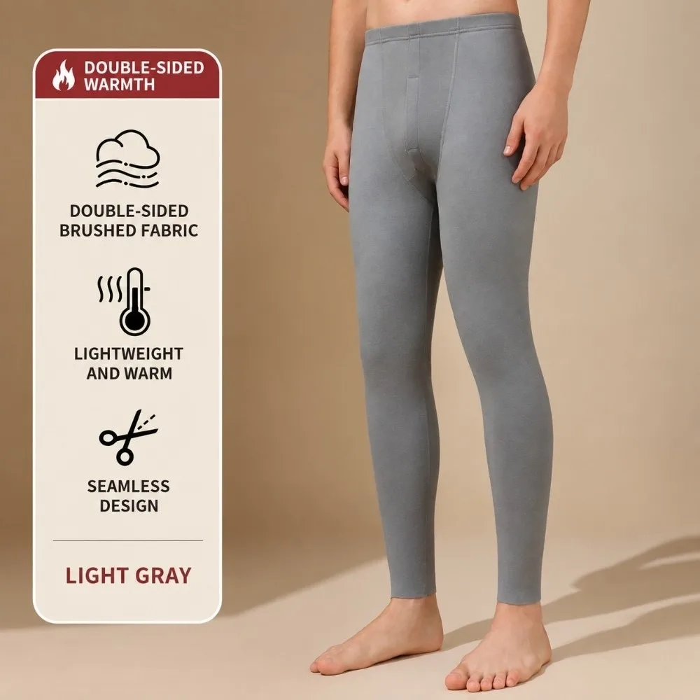 Skin Friendly Polyester Thermal Underwear Solid Color Lightweight Thermal Pants Warm Leggings