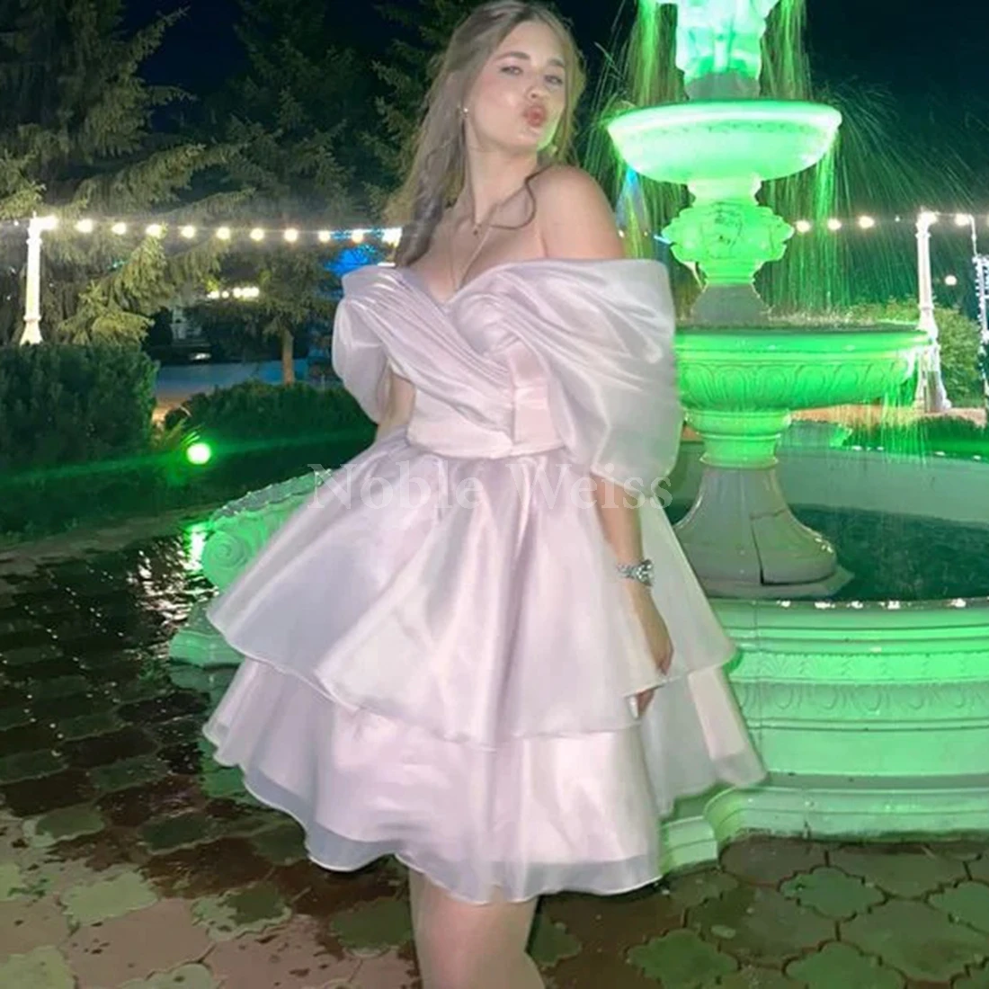 

Elegant V-Neck Organza Prom Dresses A-LINE Short Evening Gown Women Party Customize