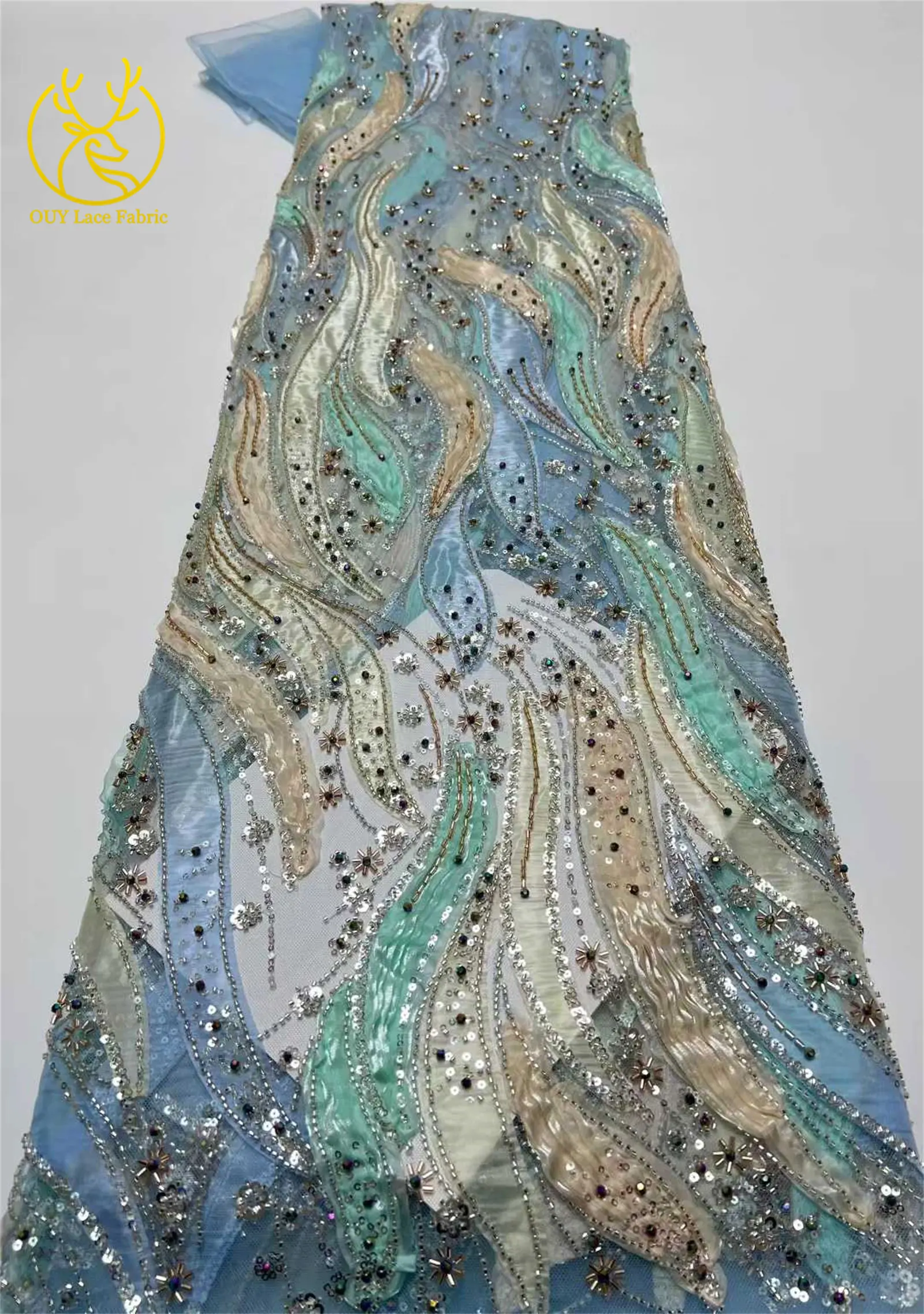 Afrikanischer Bräutigam-Spitzenstoff 2026, hochwertige Stickerei, französische Pailletten, Tüll, Nigeria-Spitzenstoff für Hochzeit, Party, Kleid – Detail 7