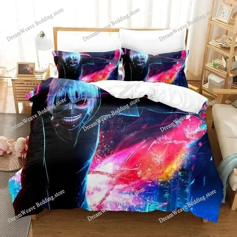 3D Print Anime Bed Sheet Set Tokyo Ghoul Bedding Set Single Twin Full Queen King Size Bed Set Aldult Kid Bedroom Quilt Cover592F