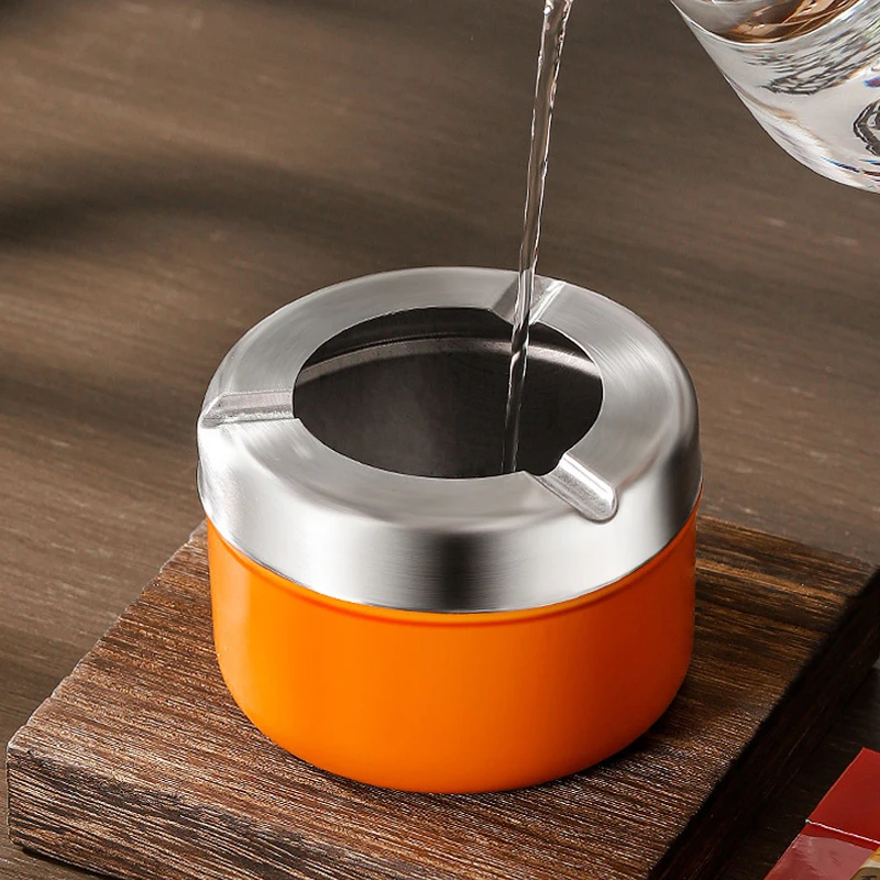 2025 New Stainless Steel Ashtray for Cigarette Home Office Hotel Tray Desktop Ornament Gift for Smoker Black/Orange - Image 5