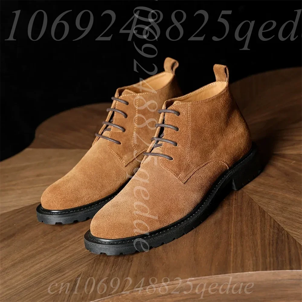 Men's Suede Lace-Up Ankle Boots, Pull Tab, Non-Slip Rubber Sole, Comfortable Durable Booties for Men, Multiple Colors Available