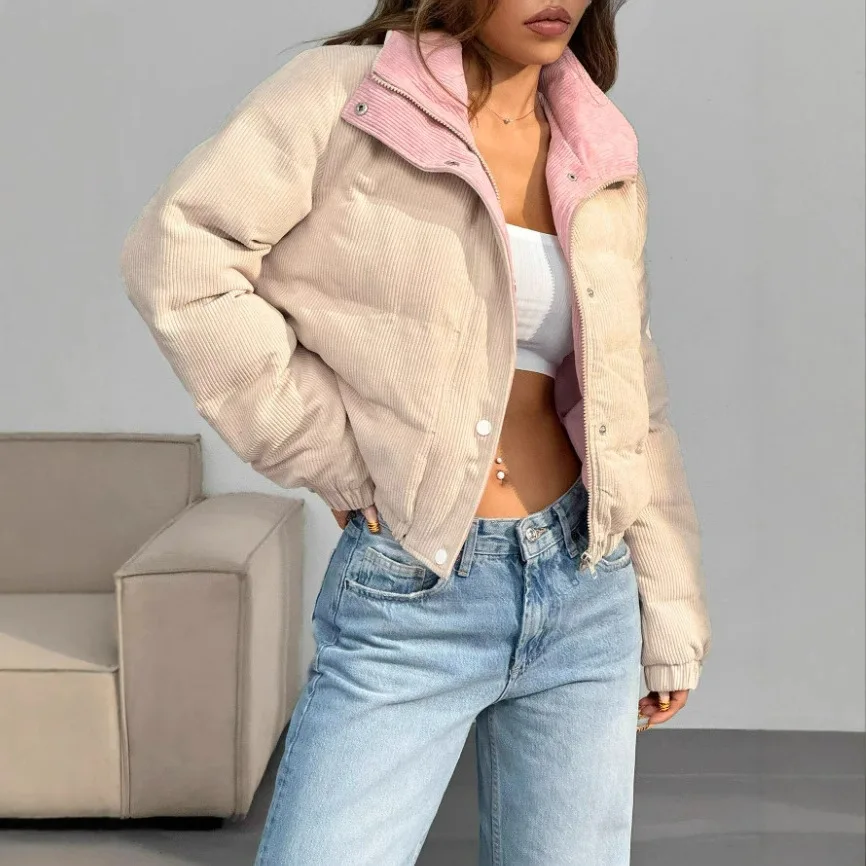 2025 الخريف الشتاء المرأة سروال قصير سترة قطن المرأة بدوره إلى أسفل طوق القطن معطف المرأة سترة واقية من البرد #4