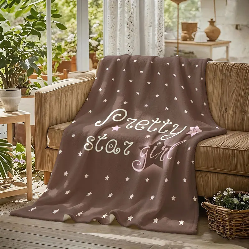 Pretty Star Girl Brown Flannel Blanket Perfect for Sofa Office Bed Travel Sleep Read Relax Camping Four Season Use