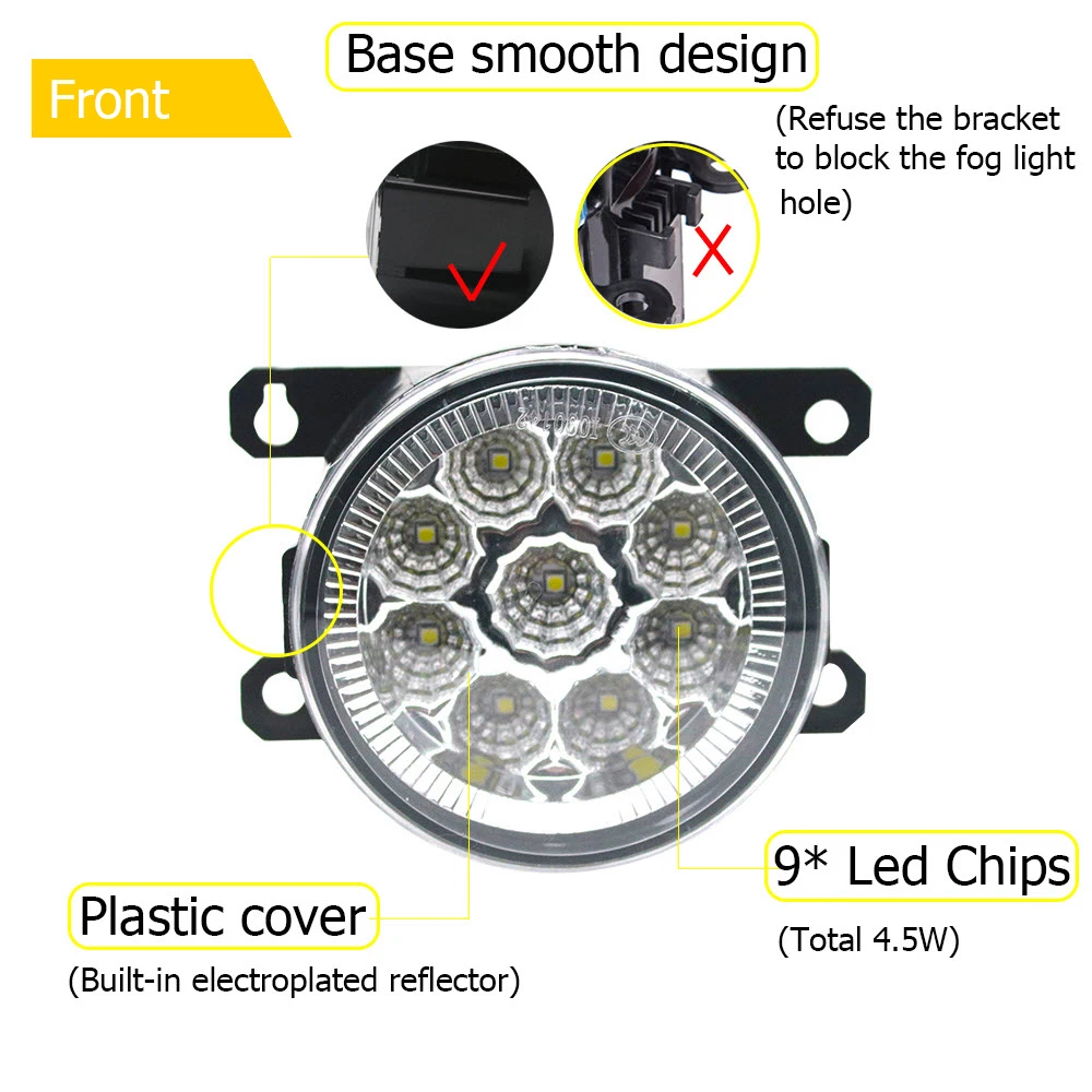 2X Car-styling 9-Pieces LED Fog Lamp for Honda Civic X Saloon 2016 2017 2018 2019 2020 Anti Fog Lights Assembly H11 Halogen DRL