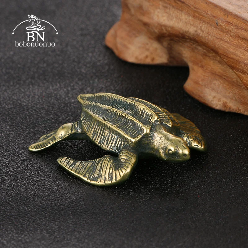 Solid Brass Sea Turtle Figurine Miniature Tea Pet Craft Desktop Small Ornament Animal Home Decoration Accessories Children Gifts