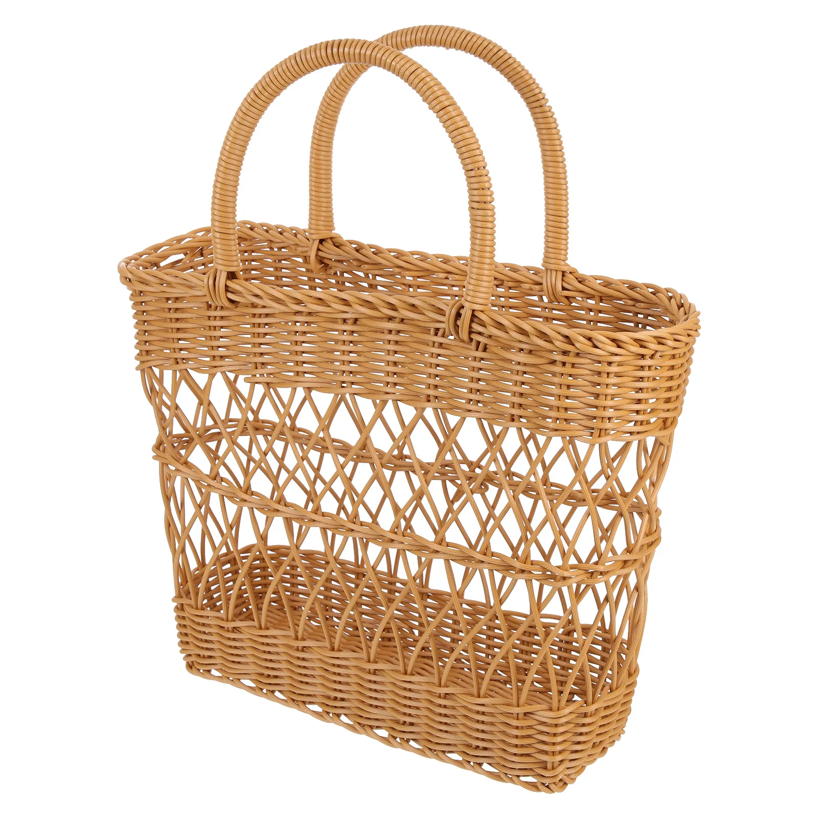 

Handwoven Portable Picnic Durable Plastic Storage Fruit Household Daily Use Camping Decoration Container Woven Basket For
