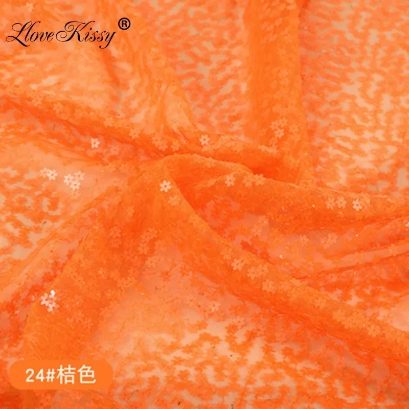 22 Colors Small Plum Blossom Mesh Sequin Fabric Illusion Laser Sequin  Wedding Background Decoration Fabric 5 Yards Wide:125cm