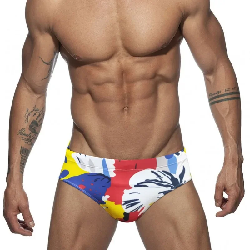 Men Swimwear Artistic Printing Swimming Trunks Briefs Bikini Board Surf Shorts Boxer Swimsuits Waterproof Beach Sports Underwear