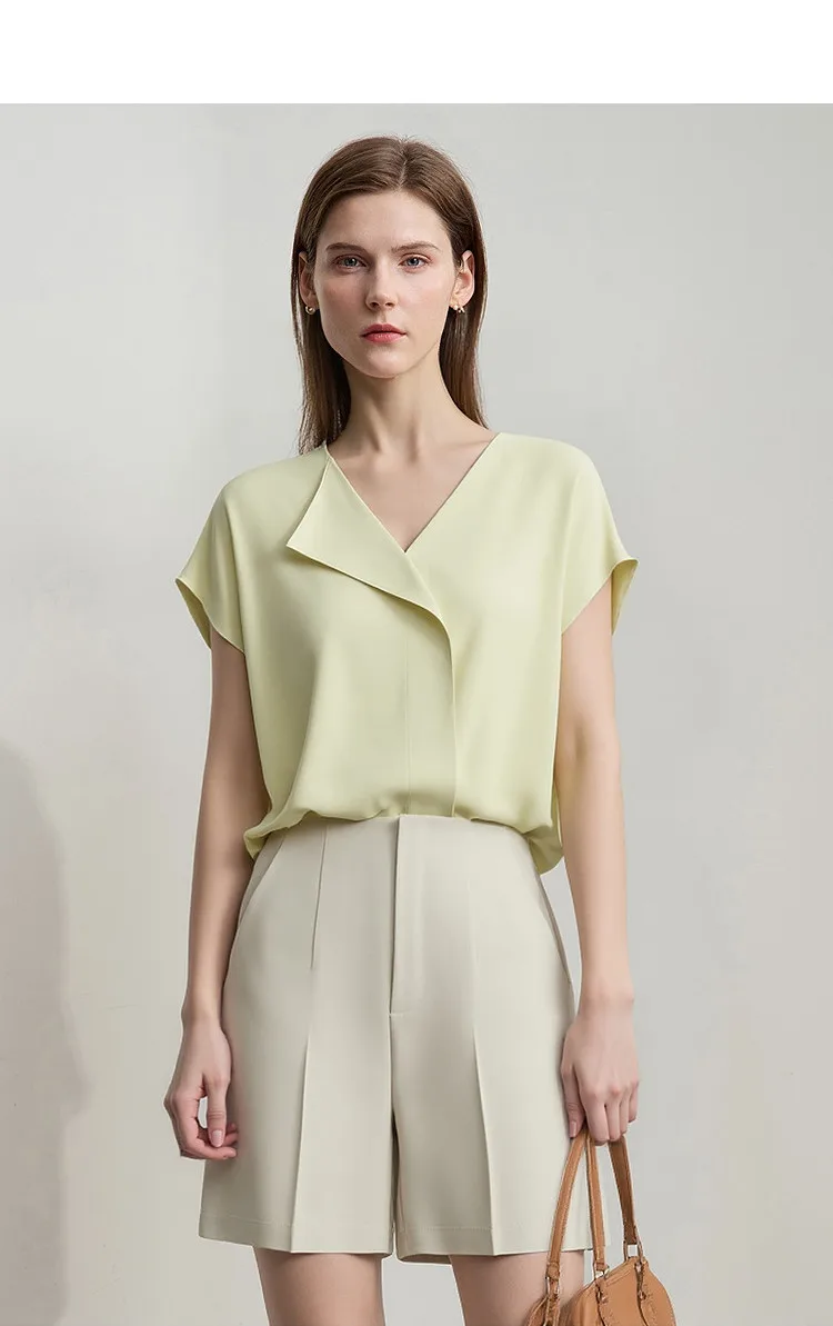 Amii Damenbluse 2026 Sommer Asymmetrischer V-Ausschnitt Dolman-Ärmel Chiffon-Top Elegantes Büro-Kurzarmhemd für Damen 12612024 – Detail 27