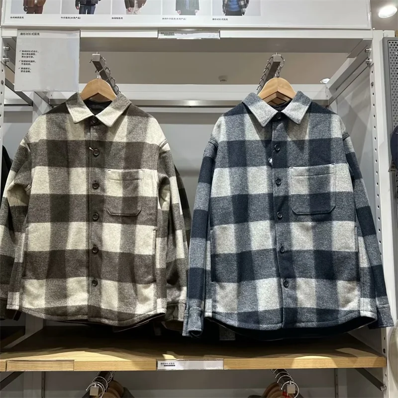 

Осенне-зимняя свободная повседневная клетчатая куртка-пальто унисекс с длинными рукавами для молодежи