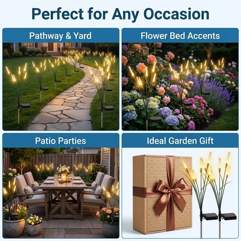 Solar Reed Lights 4 Pack, Tall Solar Pampas Grass Lights for Outdoor, 1000mah Waterproof Solar Garden Lights with Warm Glow, Auto On/Off No Wiring, Patio Yard Path Walkway Decor, Christmas Winter Holiday Garden Decorations - view 8