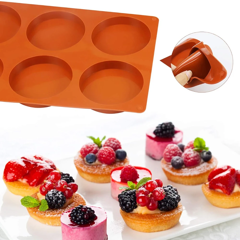 6 ثقوب قالب من السيليكون المستديرة كعكة المعجنات قوالب الخبز هلام بودنغ الصابون شكل كعكة الثلج أداة زخرفة القرص قالب البسكويت الخبز