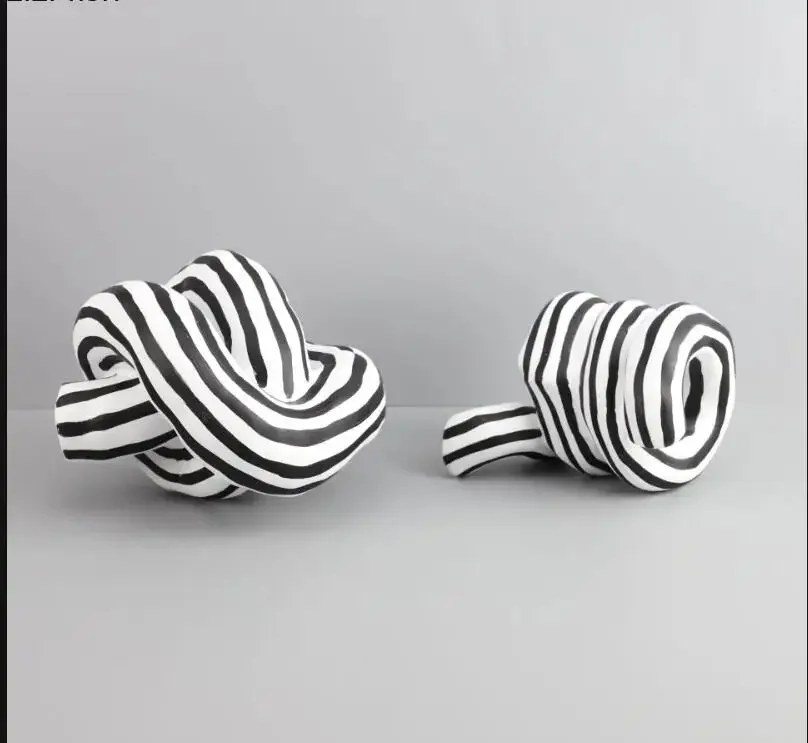 

Black and White Stripes Knotted Resin Ornaments Home Decoration Accessories Tabletop Statue Sculpture Crafts Figurines Gift