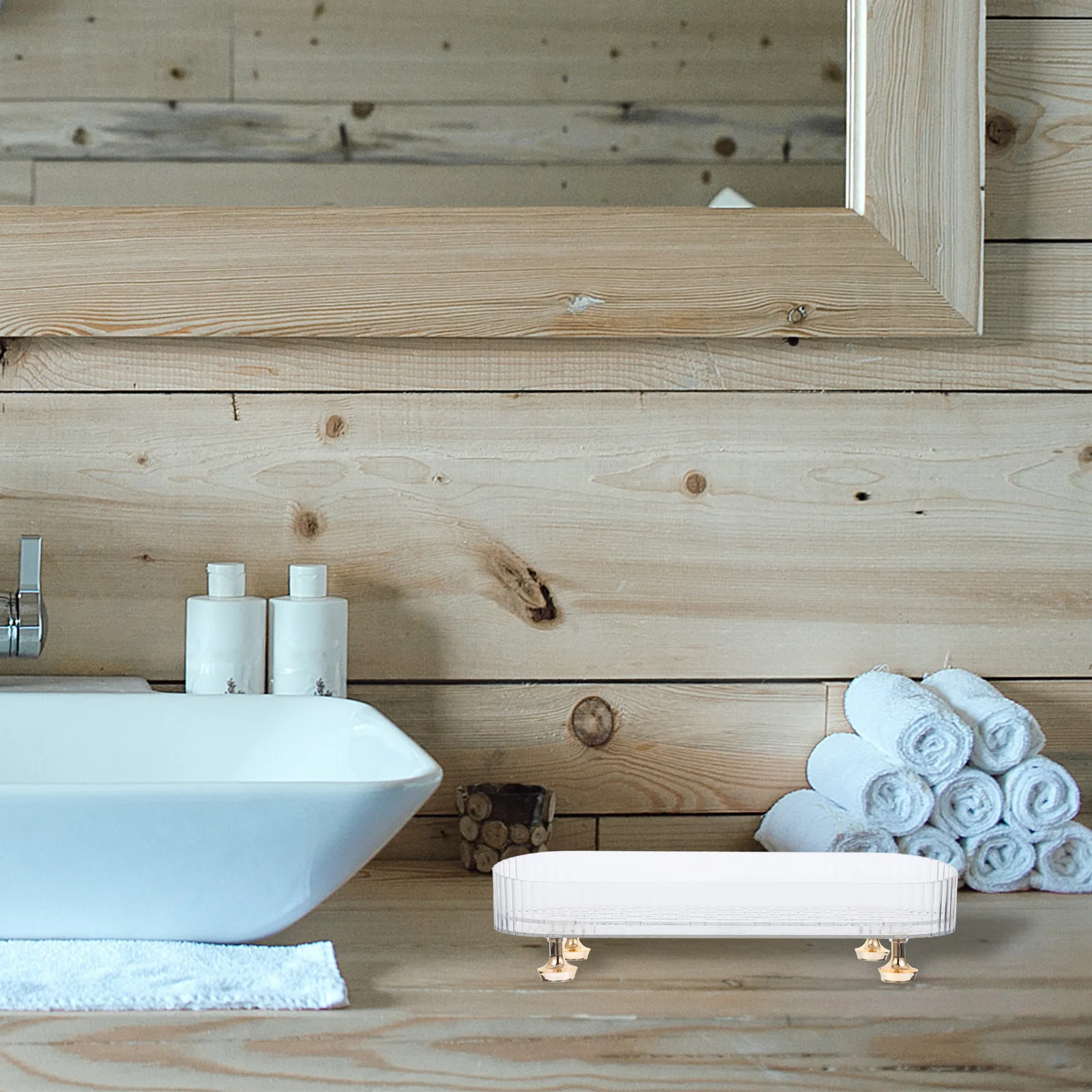 

Countertop Storage Tray Transparent Space Saving Multifunctional Plastic Organizer For Bathroom Soap Toothbrush Holder