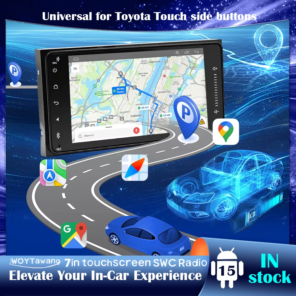 7Inch Universal 2Din Android Car Radio For Toyota Corolla EX 4Runner 2003-2009 Touch Side Buttons GPS Stereo with Carplay Android Auto WiFi Bluetooth FM/RDS SWC Split Screen+AHD Backup Camera