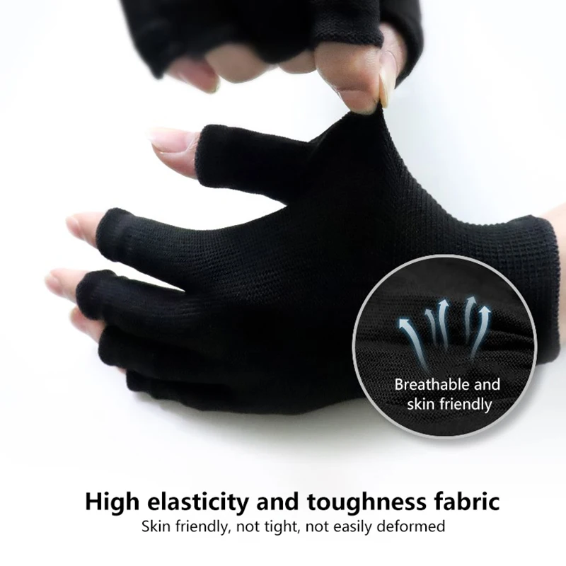 Gants fins anti-UV noirs pour ongles, bouclier de gel UV, outils d'art d'ongle de manucure sans doigts, lampe LED, sèche-linge, 1 paire, N64.N64.