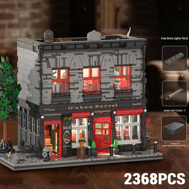 2368PCS 펍 빌딩 블록 세트 크리 에이 티브 O'Aken 배럴 빈티지 선술집 모델 벽돌 장난감 장식품 생일 크리스마스 선물