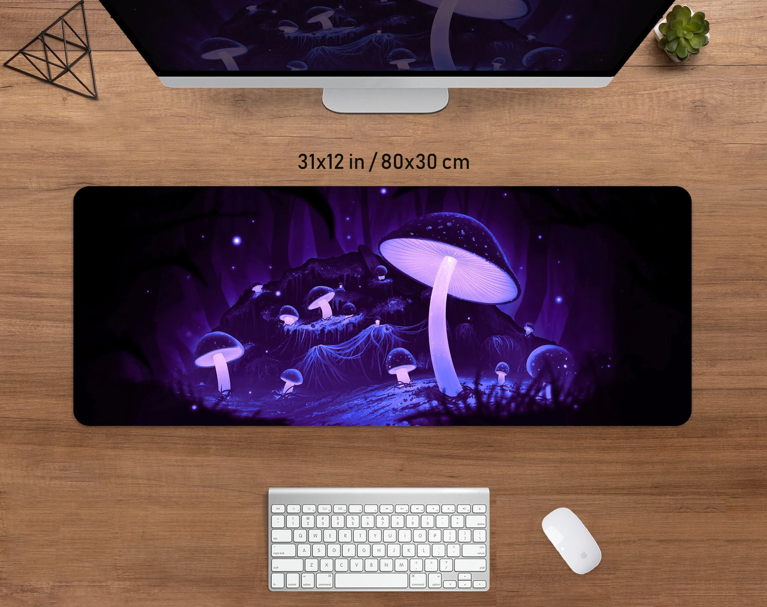 Purple Forest Desk Mat Mushroom Mousepad Gaming Mouse Pad XXL Magic Witchy Cottagecore Violet Glowing Neon Lights Deskmat 90x40