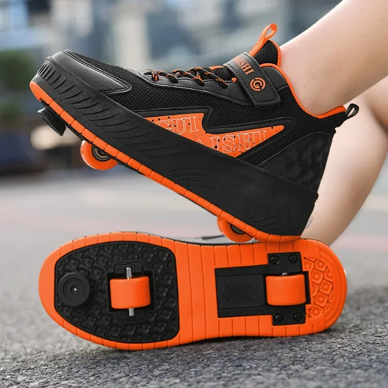 

New Boys' 2 Wheel Dual-use Luminous Roller Skates For Boys And Girls Students Outdoor Wheeled Sports Shoes