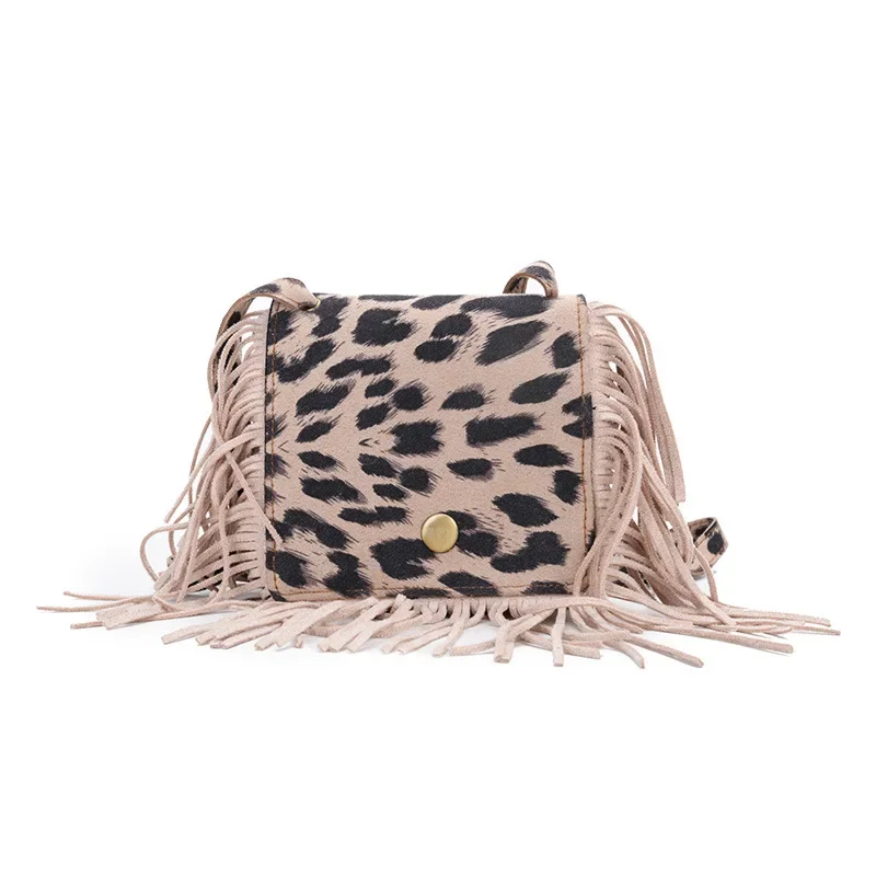 Korean autumn minimalist and fashionable retro tassel bag Solid leopard print suede children shoulder crossbody bag