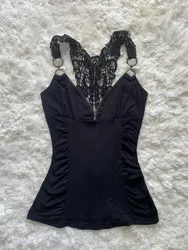 Women Crop Top Girls 2000s y2k Clothes Vintage Punk Streetwear Lace Sexy Backless Slim Sling Tank Summer Coquette Camis Female