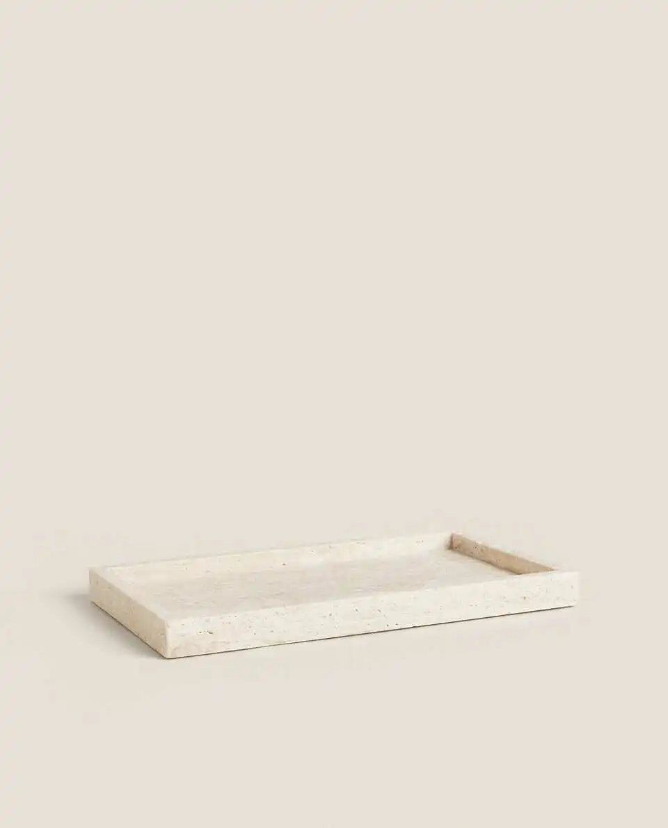 Customized Wholesale Wabi-sabi Style Travertine Beige Marble Stone Tray Rectangular Bathroom Ornament