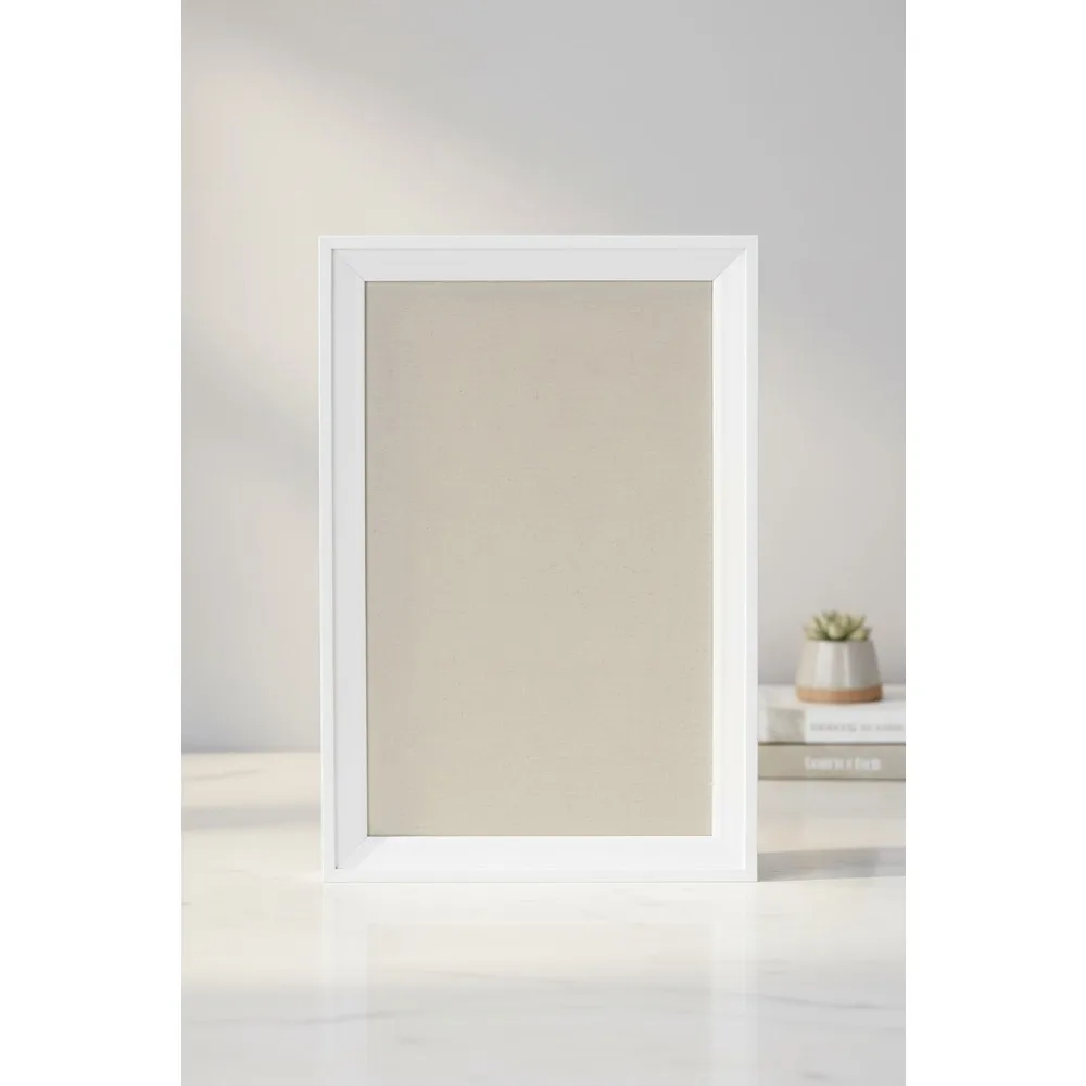 

White Framed Linen Fabric Pinboard 18.5x27.5, Wall Memo Board for Home Office Decor and Organization