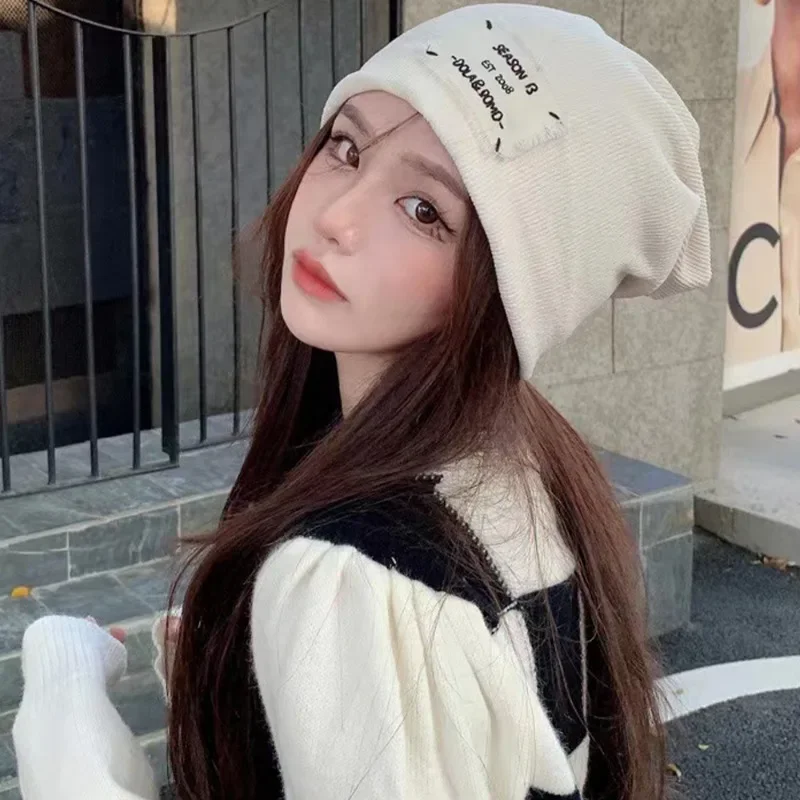 Letter Knitted Hat Winter Women Men Warm Cold-Proof Solid Color Beanies Hats Versatile Comfortable Casual Caps Fashion Accessory