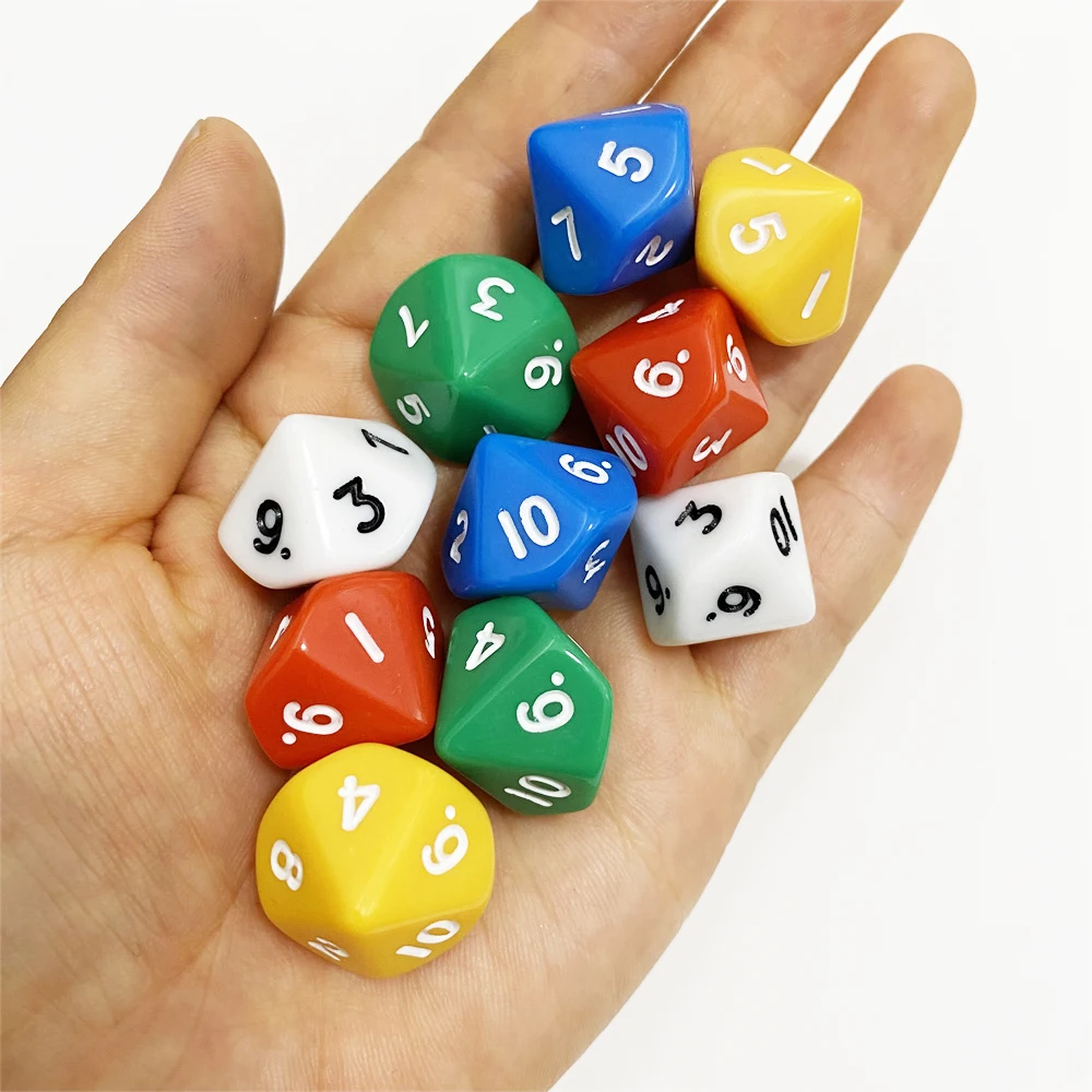 10PCS Multi Solid Color 16mm D10 1-10 Digital Dice For Board Game Ten Sided Dice Accessories